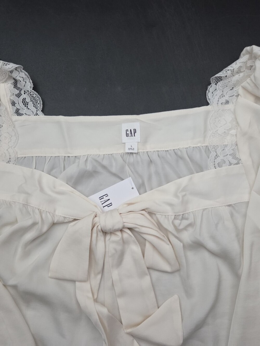 NWT - GAP Oversized Lace Trim Cream Long-Sleeve Tie-Front Blouse - Size XL - Picture 9 of 13